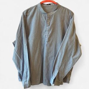 Coofandy Pin Striped & denim-like quarter button professional blouse in 4X